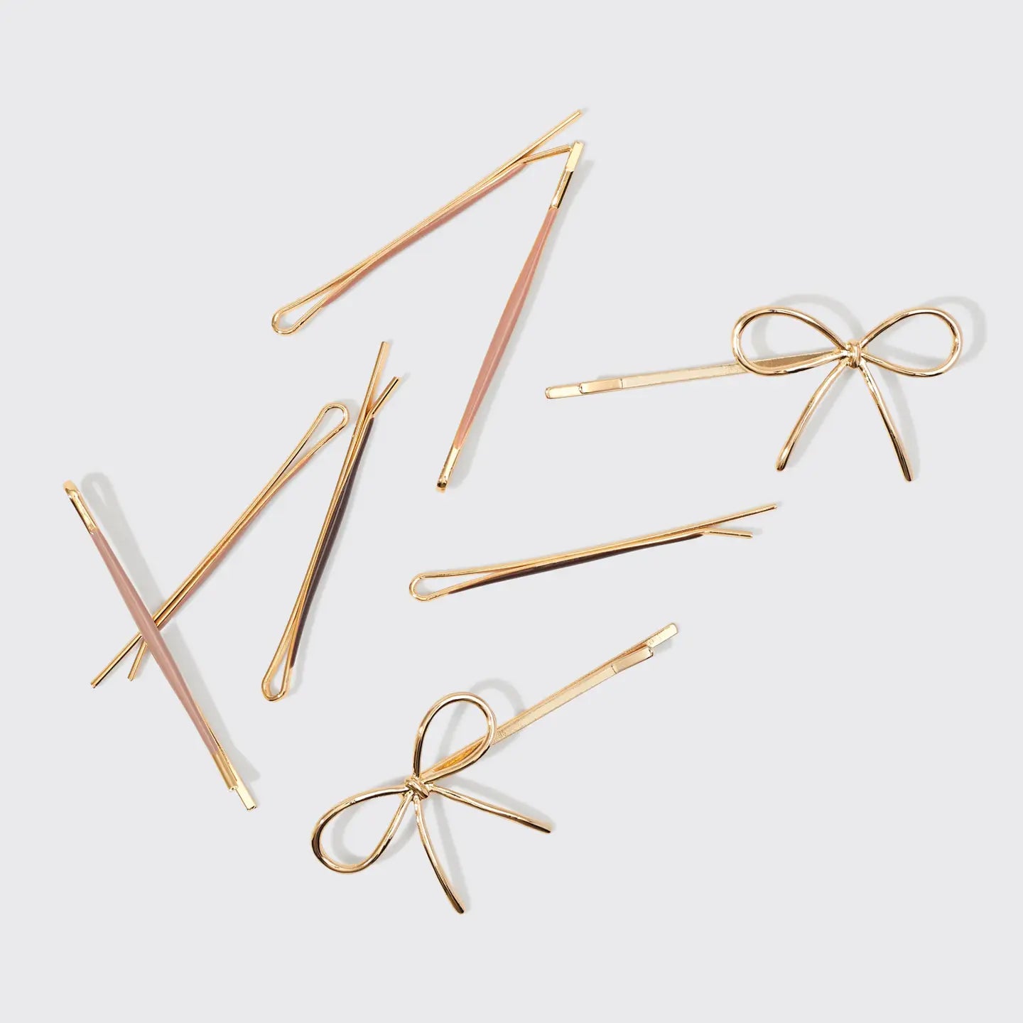 KITSCH Cloud & Bow Bobby Pins 8pc Set in Rosewood