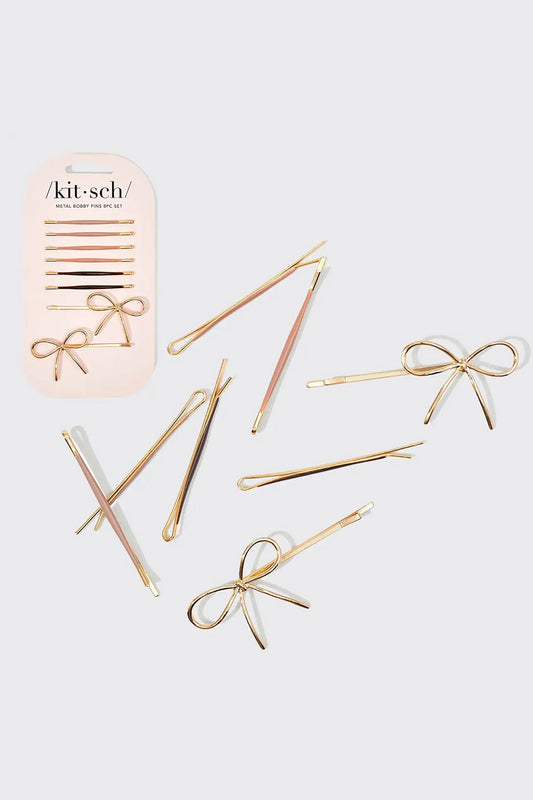 KITSCH Cloud & Bow Bobby Pins 8pc Set in Rosewood